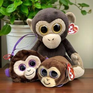 TY MONKEY Bundle Lot, Fashion Coconut, 9” Classic Bananas, & Teeny Monkey Boo